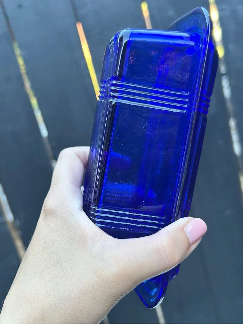 Cobalt Blue Glass Butter Dish - Home Accents vintage Hazel Atlas Criss Cross
